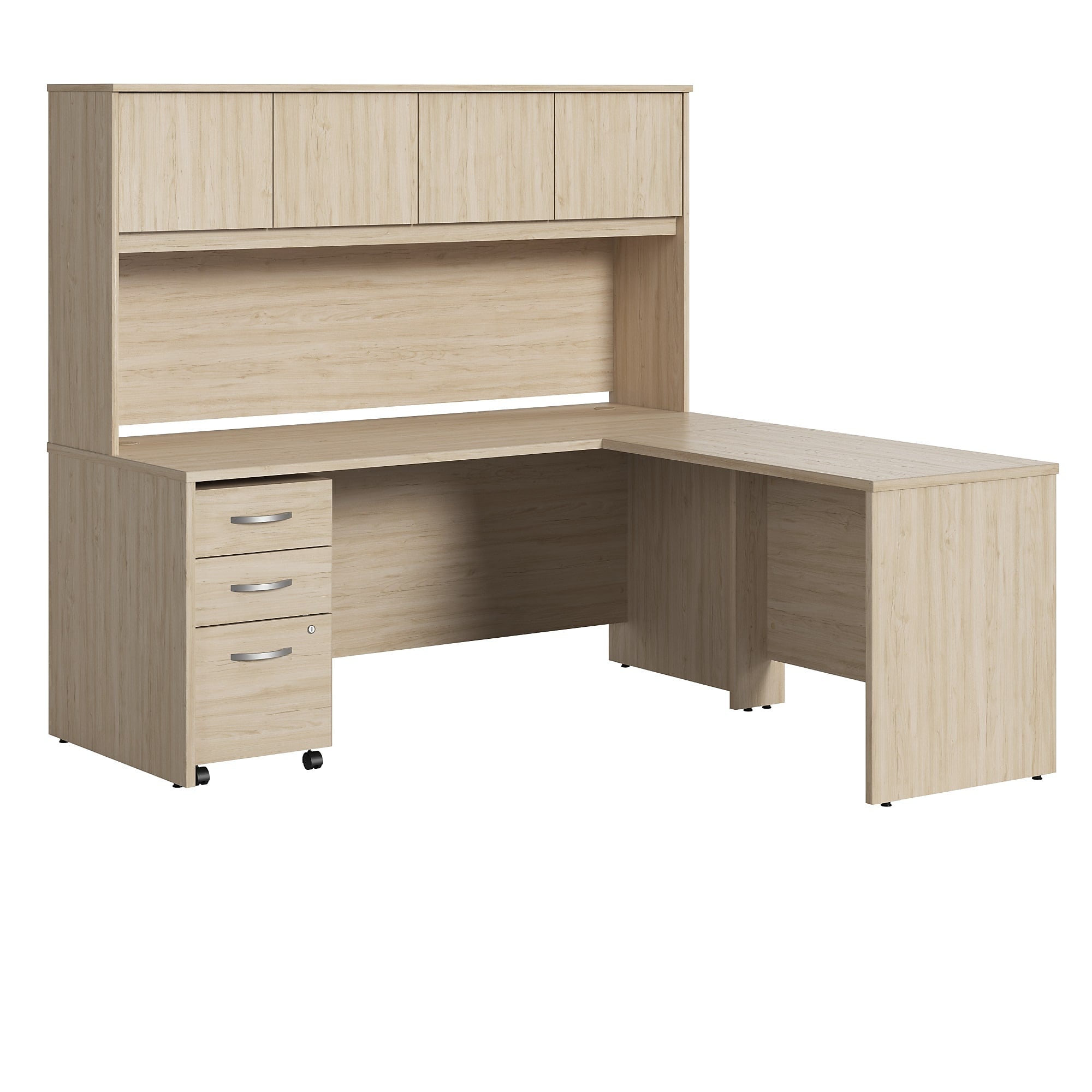 Bush Business Furniture Studio C 72"W L Shaped Desk with Hutch and Mobile File Cabinet, Natural Elm (STC006NESU)