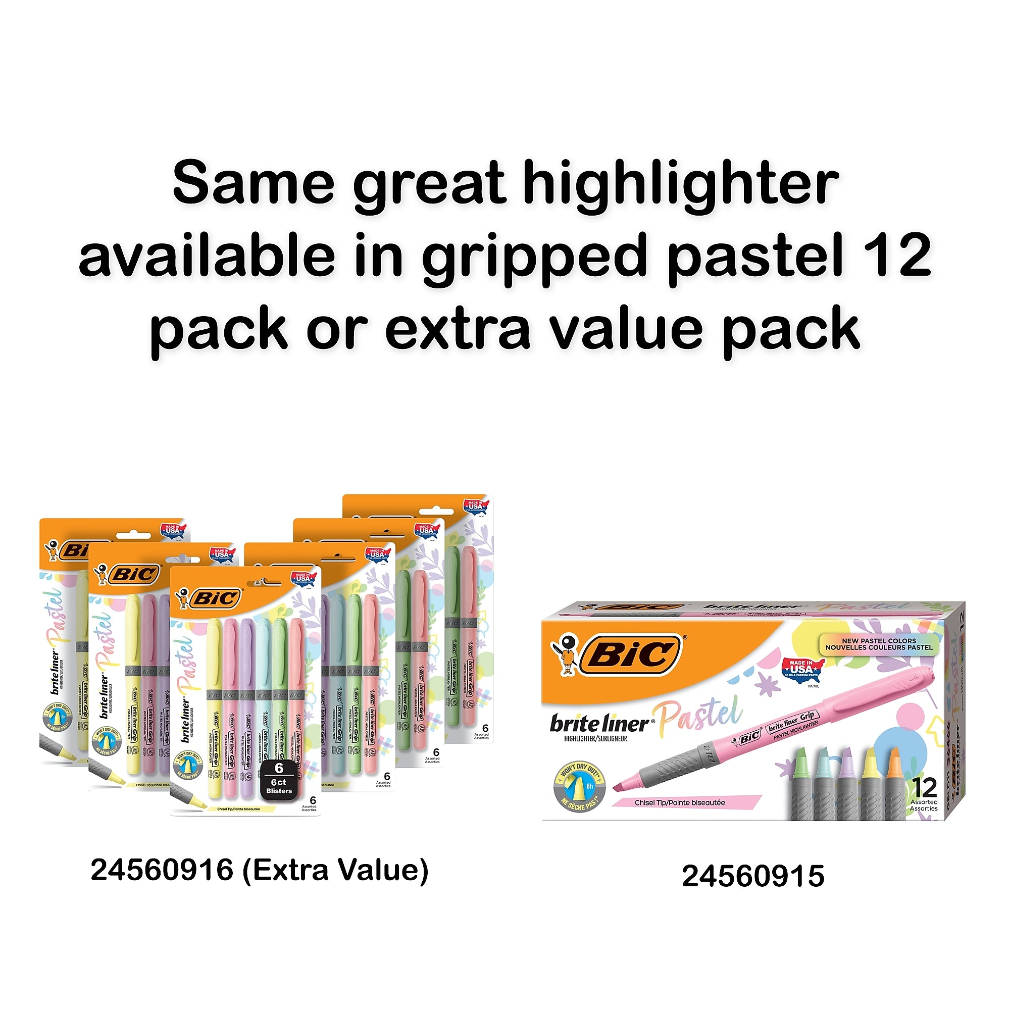 BIC Brite Liner Stick Highlighter, Chisel Tip, Assorted, 24/Pack (BL241AST)