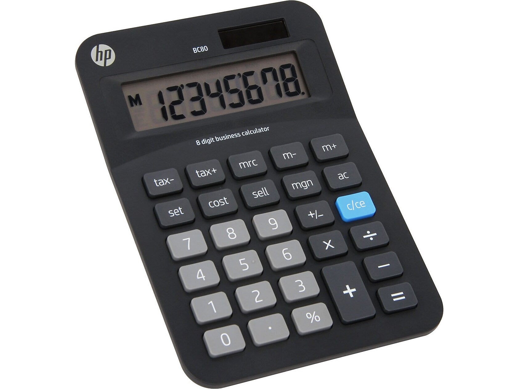 HP BC80 8-Digit Battery/Solar Powered Basic Calculator, Black/Gray (91073B)