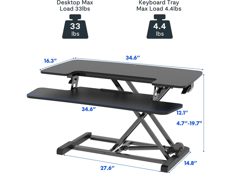 FlexiSpot M7 Series 35"W Manual Rectangular Adjustable Standing Desk Converter, Black (M7-E-35B)