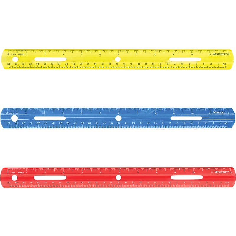 Westcott 12" Plastic Standard Ruler, Assorted Colors, Each (10526-001)