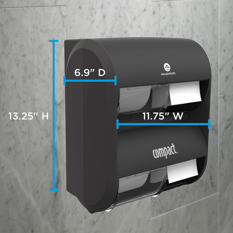 Compact® 4-Roll Quad Coreless Toilet Paper Dispenser by GP PRO, Black, 11.750” W x 6.900” D x 13.250” H (56744B)