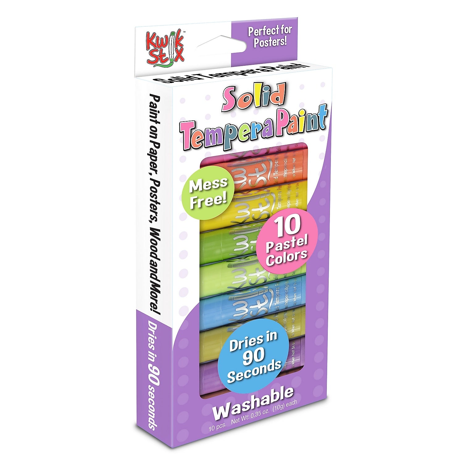 The Pencil Grip Kwik Stix Solid Tempera Paint, Assorted Colors, 10/Pack (TPG-680)