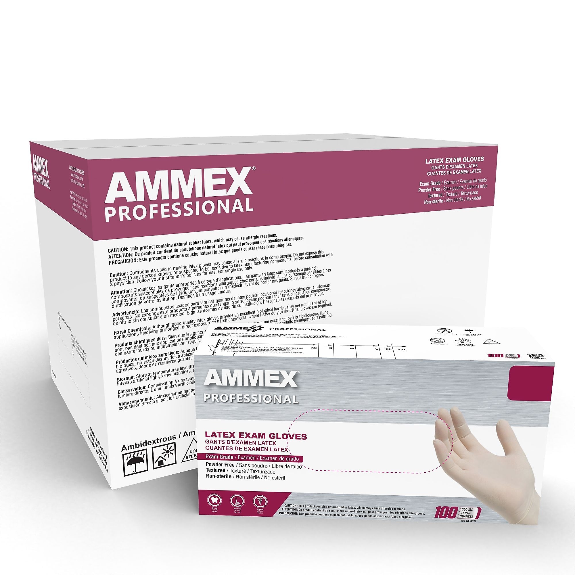 Ammex Professional GPPFT Powder Free Latex Exam Gloves, Ivory, Small, 100 Gloves/Box, 10 Box/Carton (GPPFT42100)