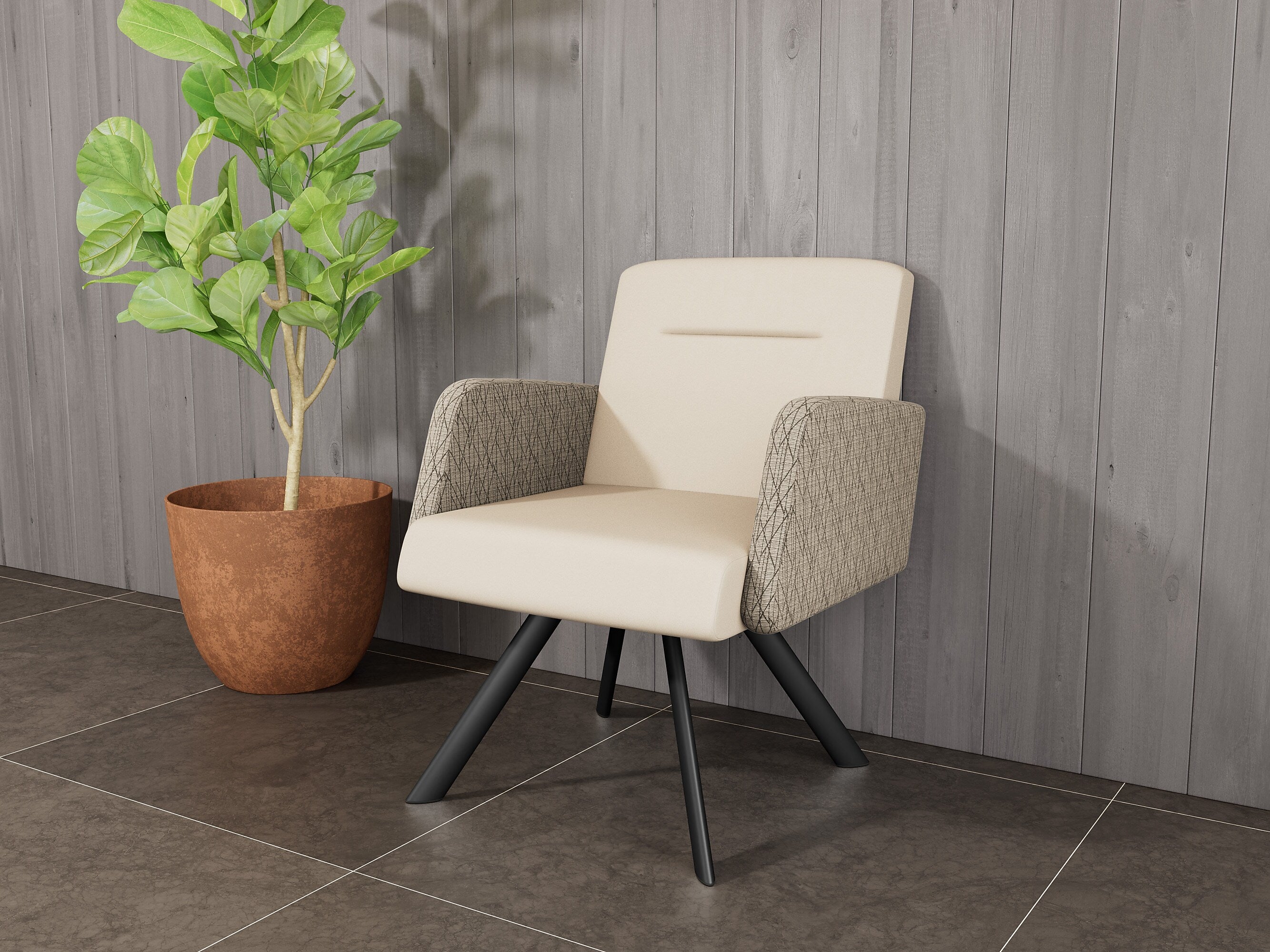 Lesro Willow Vinyl Lounge Chair, Patriot Plus Concrete/Adler Peppercorn/Black (WL1101.SBK-02PPCN.03PPCN.04ADPN)