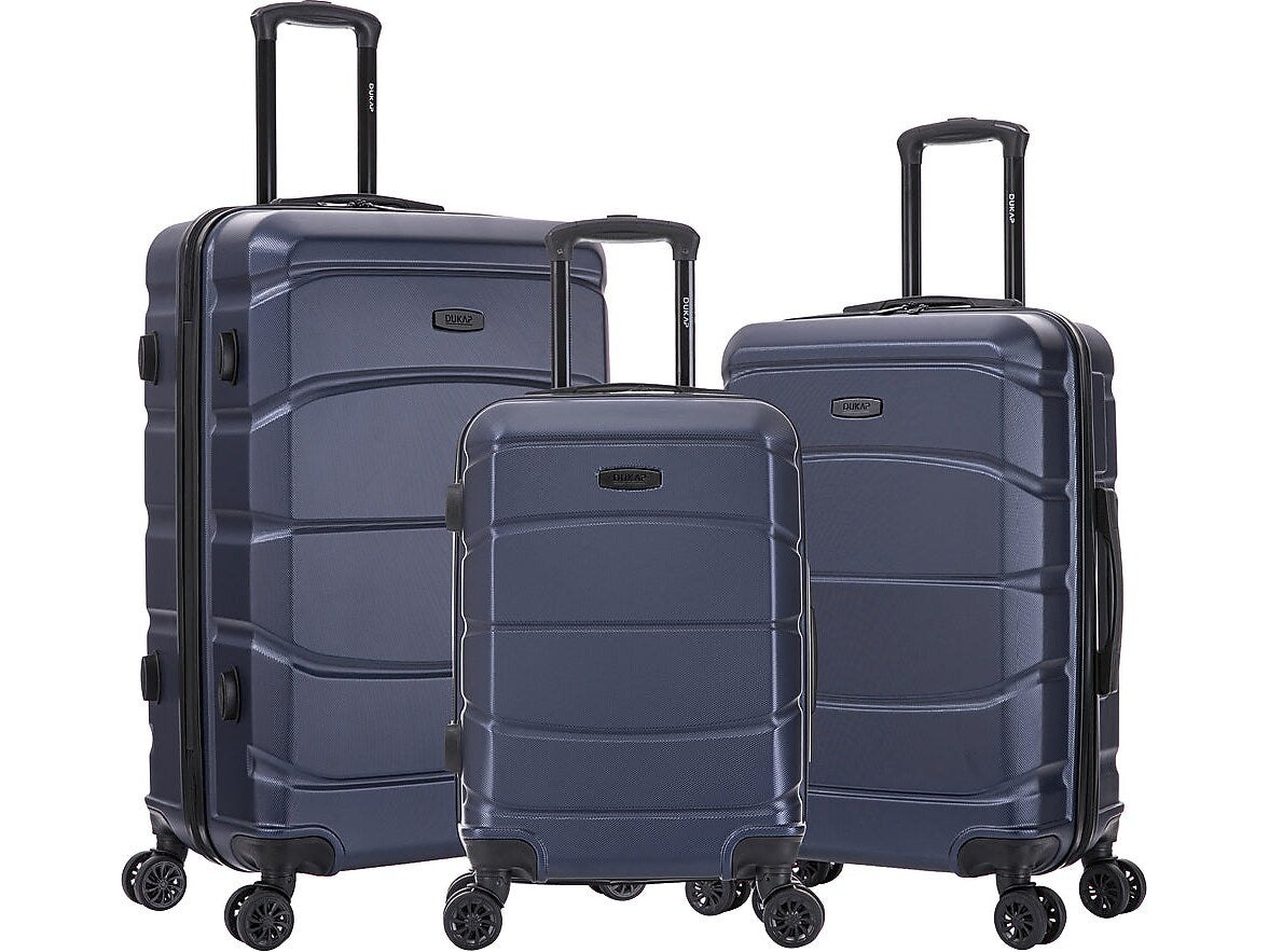 DUKAP Sense 3-Piece Hardside Spinner Luggage Set, TSA Checkpoint Friendly, Blue (DKSENSML-BLU)