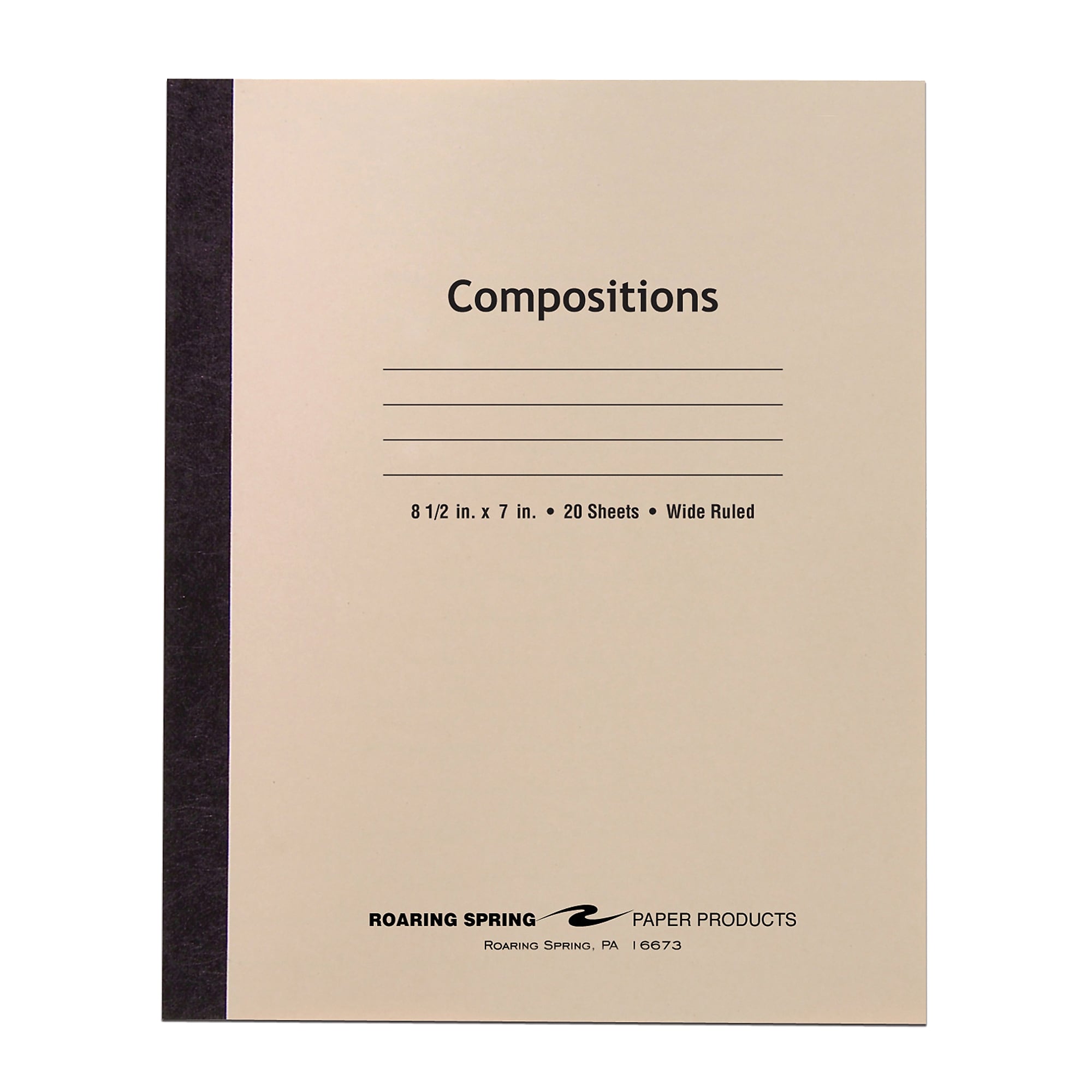 Roaring Spring Paper Products Composition Notebook, 7" x 8.5", Wide Ruled, 20 Sheets, Manila (77340)