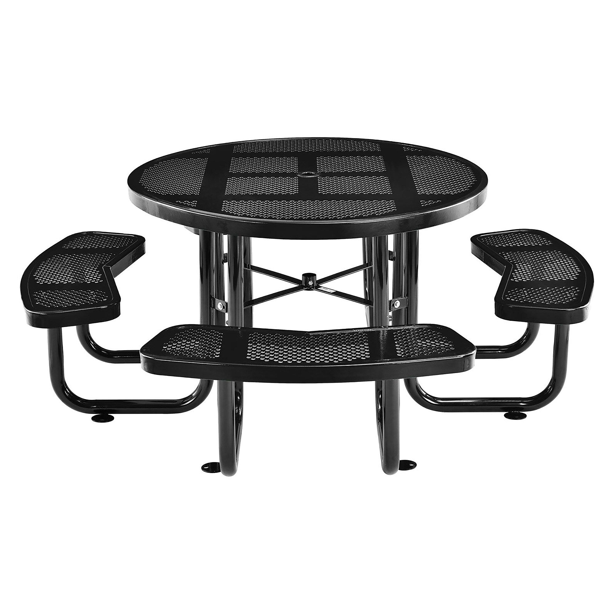 Global Industrial 46" Round Outdoor Steel Picnic Table, Perforated Metal, Black (262078BK)