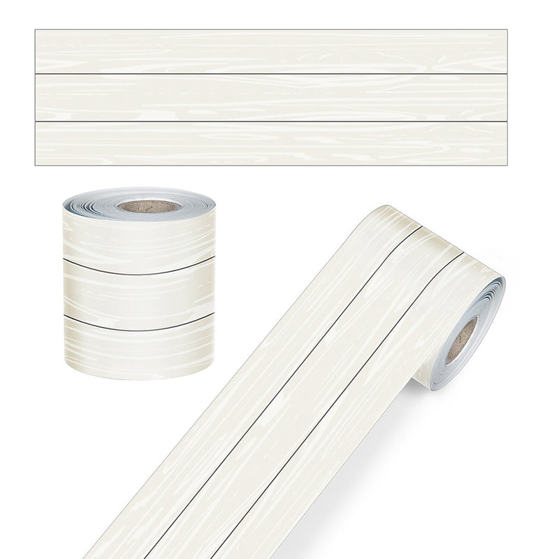 Carson Dellosa Education Rolled Straight Borders, 3"x 65', White Wood Grain, 3/Bundle (CD-108498-3)