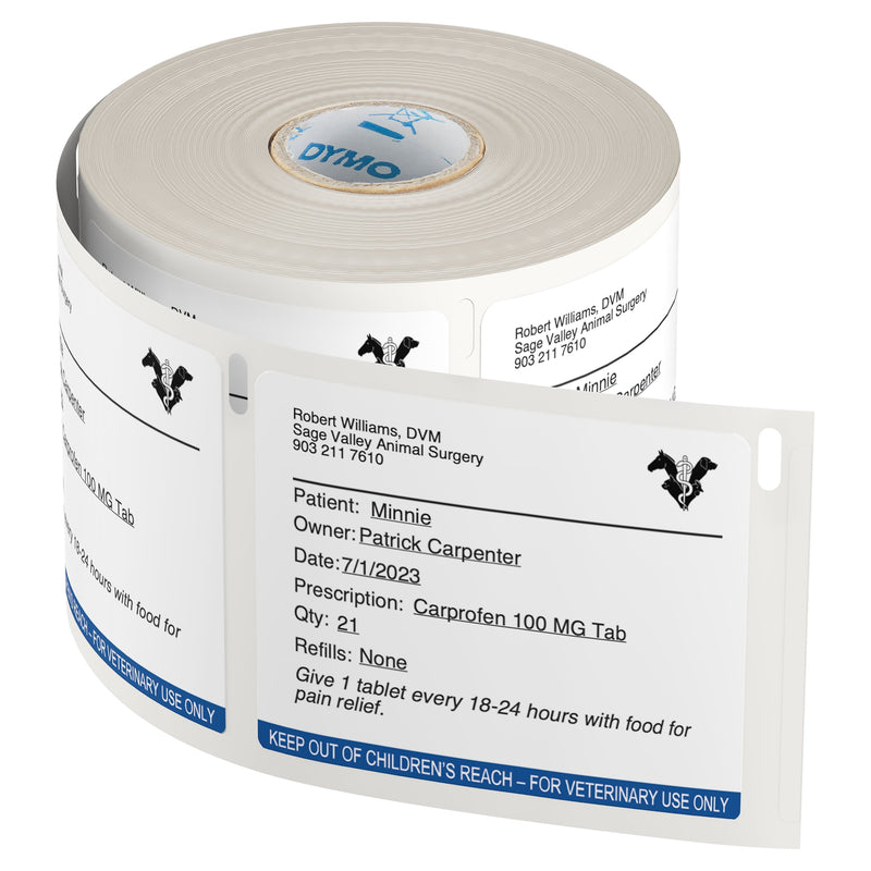 DYMO® LabelWriter™ Veterinary Prescription Labels, 2-3/4" x 2-1/8,", 400 Labels/Roll, 6 Rolls/Box (2187328)