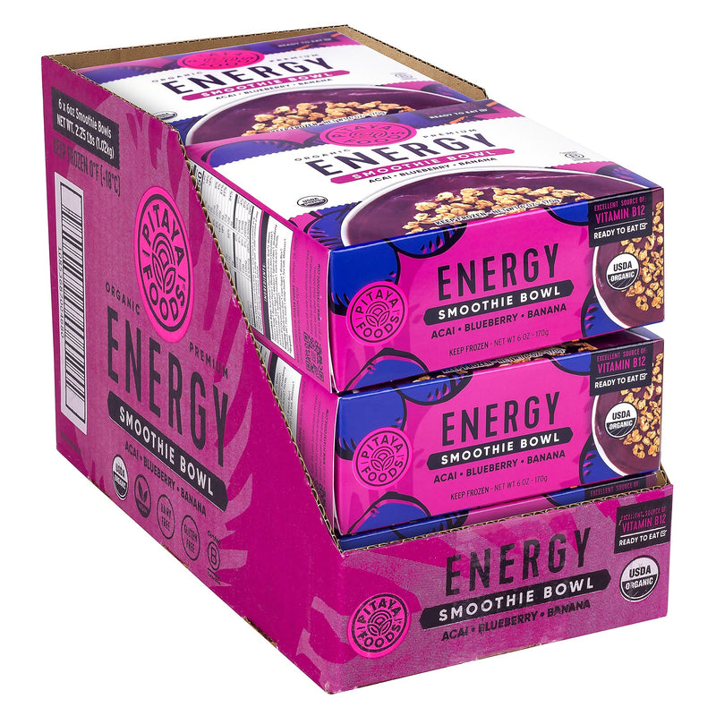 Pitaya Foods Organic Acai, Blueberry & Banana Acai Bowl, Energy, 6 oz, 6/Pack (220-02481)