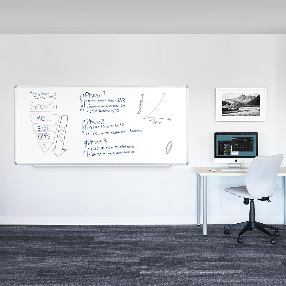 Luxor Magnetic Porcelain Dry-Erase Whiteboard, Aluminum Frame, 90"W x 40"H (DEWM004)