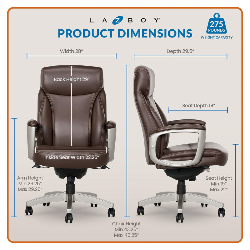La-Z-Boy Arcadian Ergonomic Bonded Leather Swivel Executive Chair, Brown (60008)