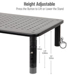 Mind Reader Ventilated Adjustable Monitor Stand, Up to 44 lbs., Black (4LEGMET-BLK)