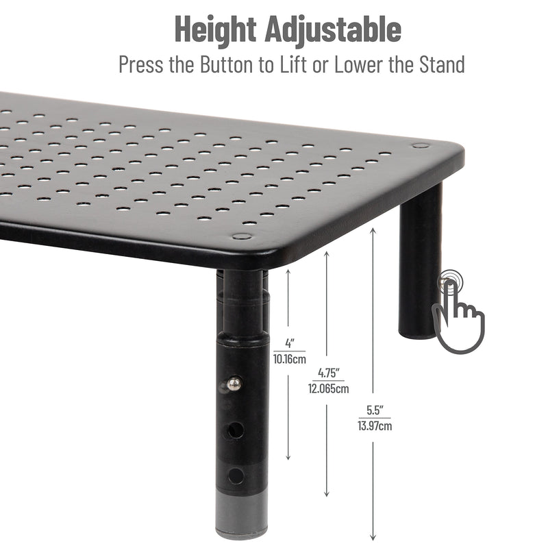 Mind Reader Ventilated Adjustable Monitor Stand, Up to 44 lbs., Black (4LEGMET-BLK)