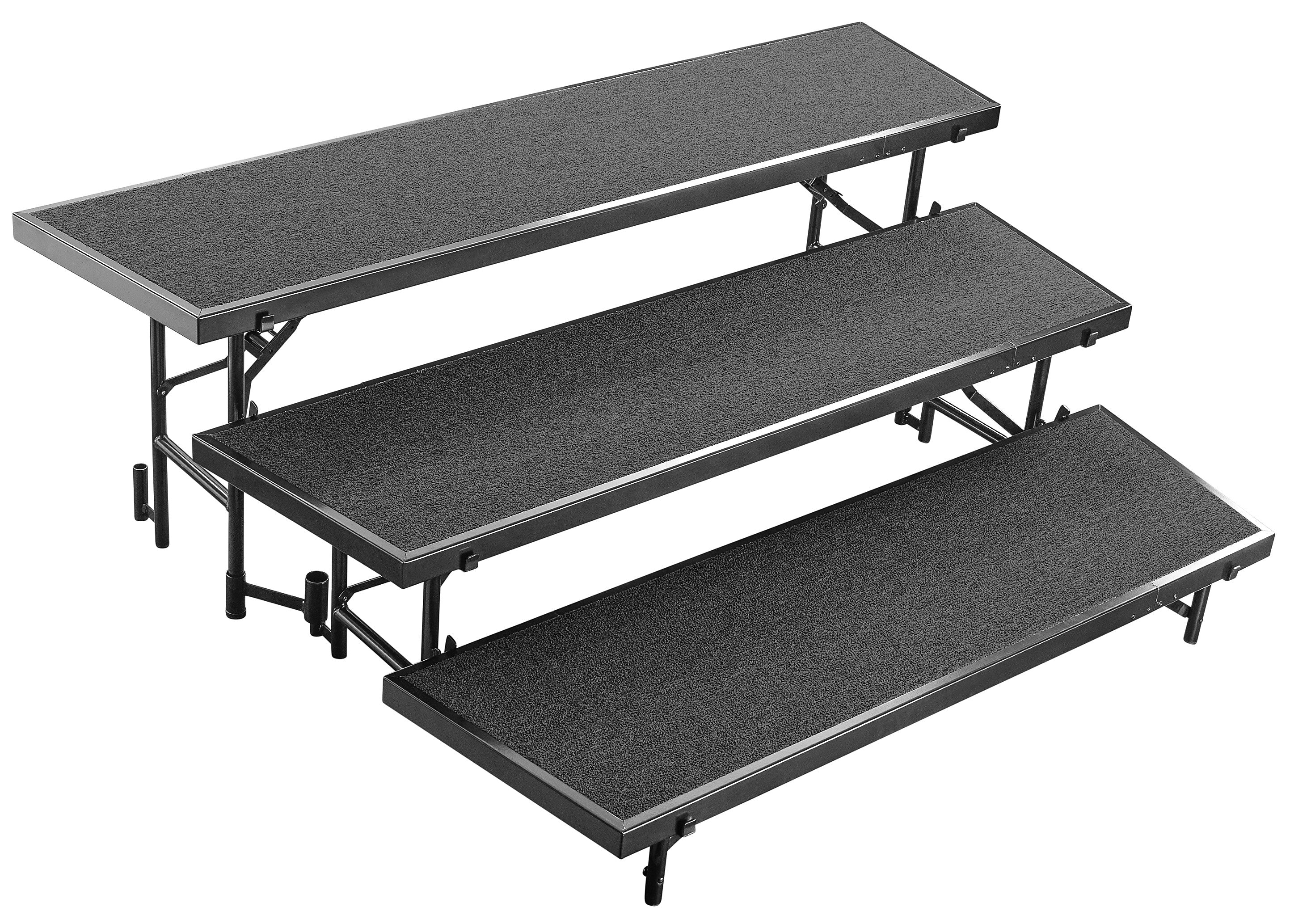 NPS 3-Level Tapered Standing Choral Riser, 54"W x 60”-72”L x 24"H, Black Carpet (RT3LC10)