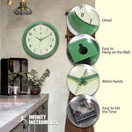 Infinity Instruments Round Retro Green Wall Clock, Aluminum, 15" (10940GR-15)