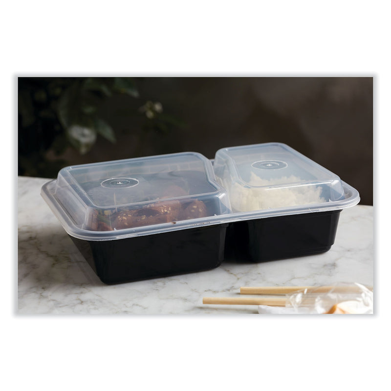 Pactiv Evergreen Newspring VERSAtainer Microwavable Containers, 2-Compartment, 30 oz, Black/Clear, Plastic, 150/CT