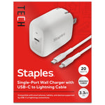 Staples TECH USB-C Wall Charger with Cable, 20W, White (ST62321)