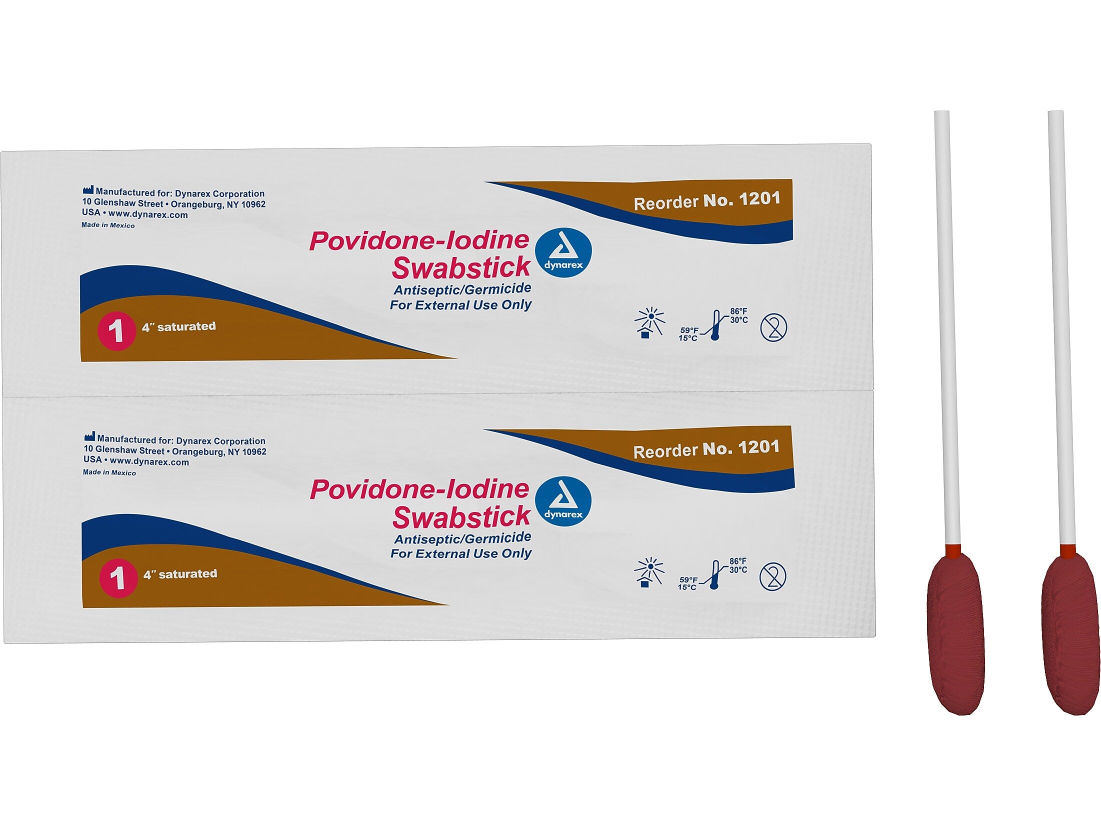 Dynarex 10% Povidone-Iodine Antiseptic Swab Sticks, 50/Pack, 5 Packs/Case (1201)
