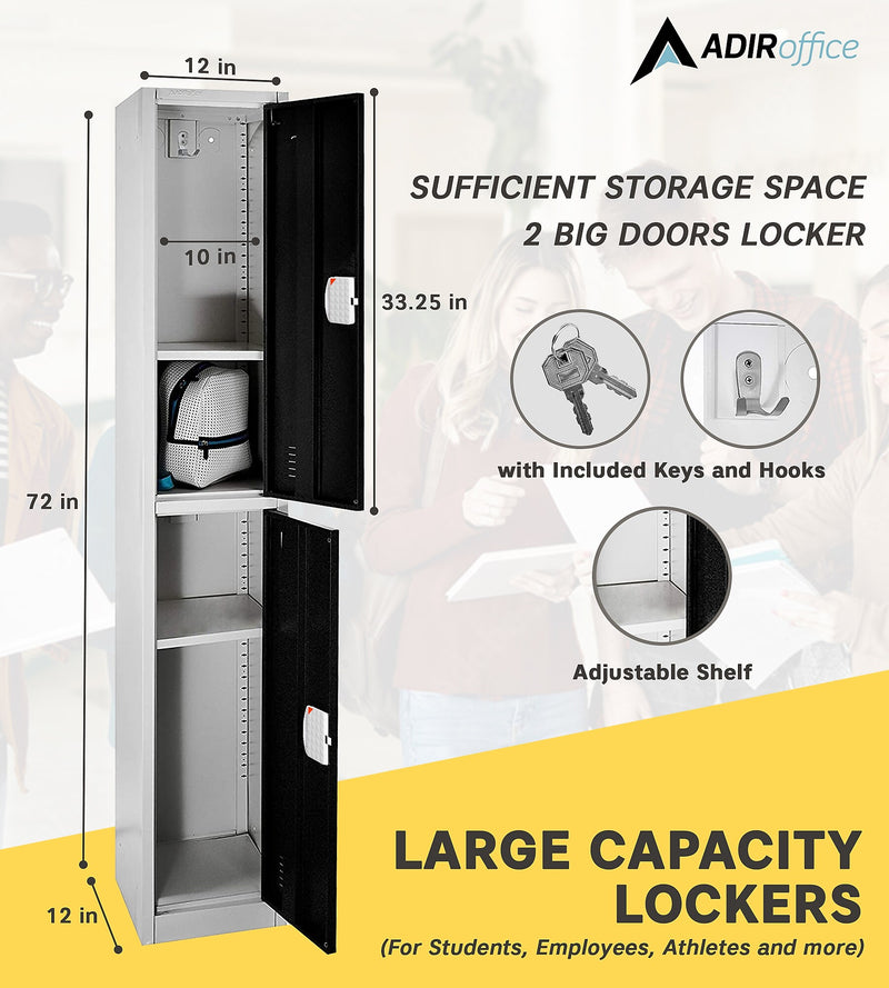 AdirOffice 72"H 2-Tier Black Storage Locker (ADI629-202-BLK-DL)