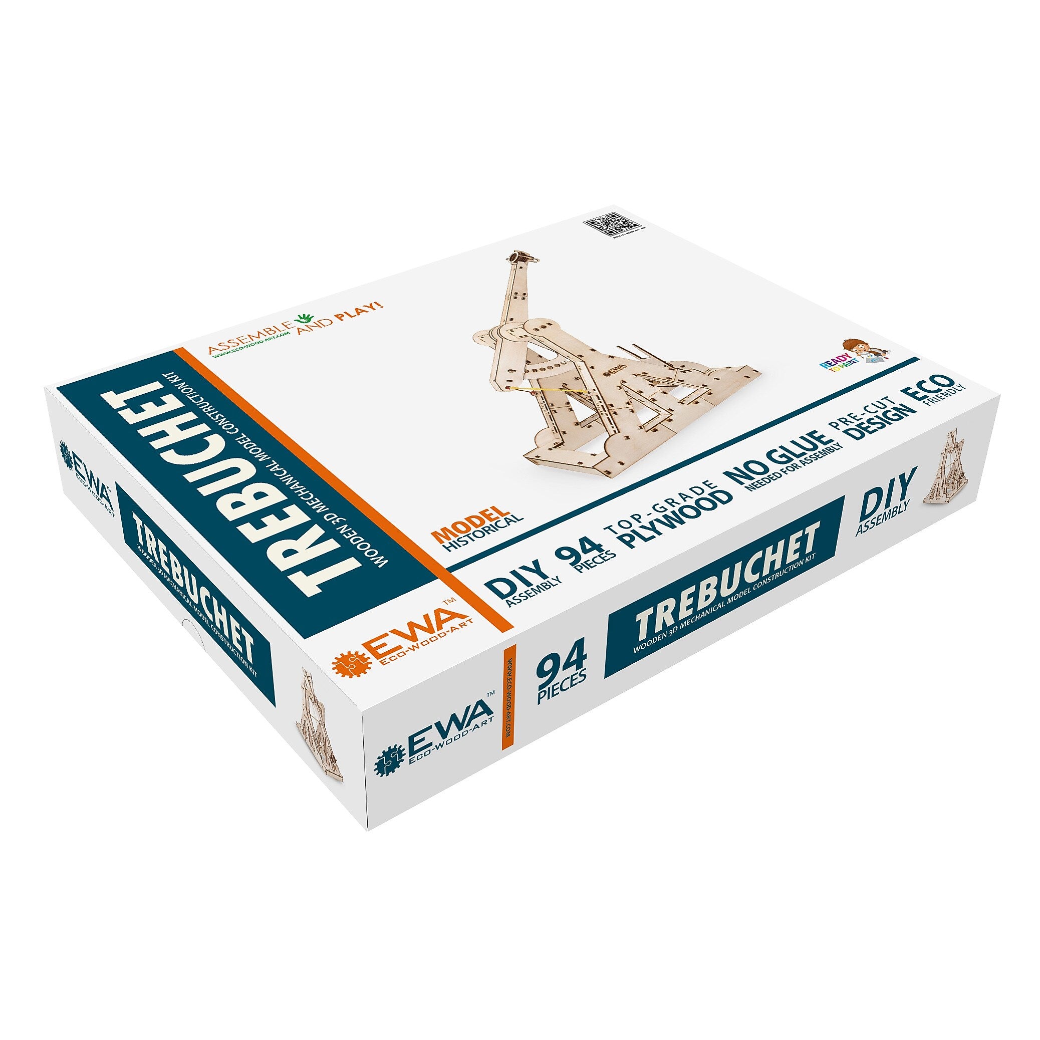 EWA Eco-Wood-Art Trebuchet 3D Wooden STEM Construction Kit, 94 Pieces/Set (AVRAV0523101)