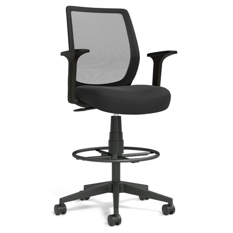 Staples Essentials Fabric Drafting Stool with Backrest and Footrest, Black (UN59384)