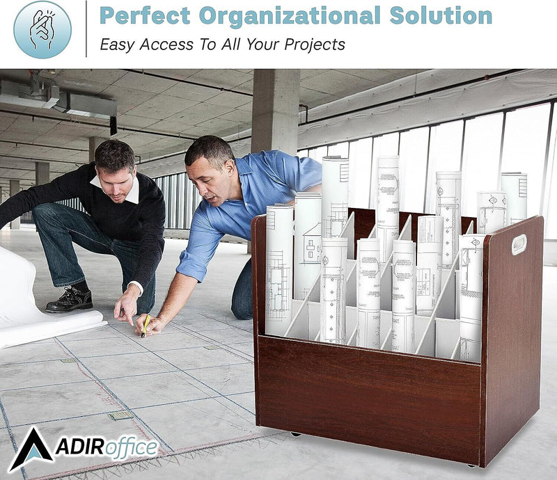 AdirOffice 21-Slot Mobile Roll File, 28.5"H x 30"W x 15.75"D, Mahogany (625-MA-KIT1)