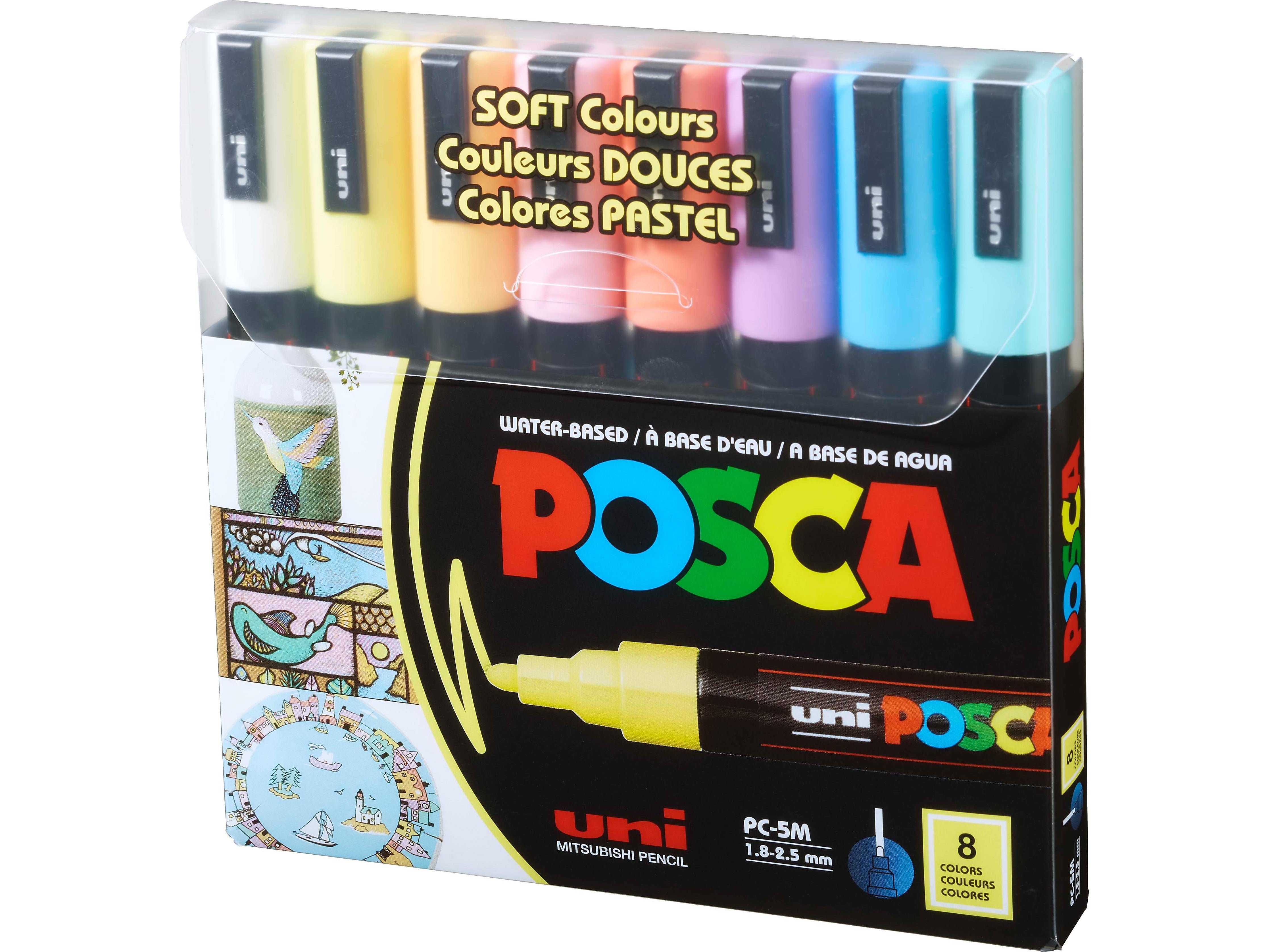 uni-ball Posca PC-5M Paint Markers, Bullet Tip, Assorted Colors, 8/Pack (PC5M8CSOFTCOLORS)