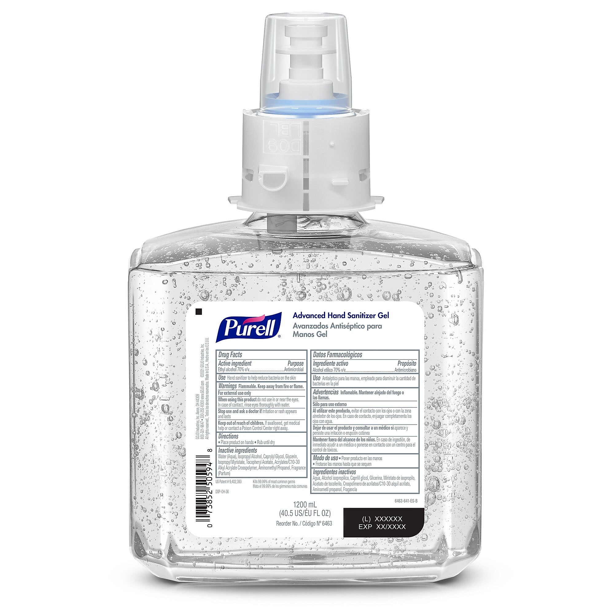 PURELL Advanced 70% Alcohol Gel Hand Sanitizer Refill for ES6 Dispenser, 1200 mL, 2/Carton (6463-02)
