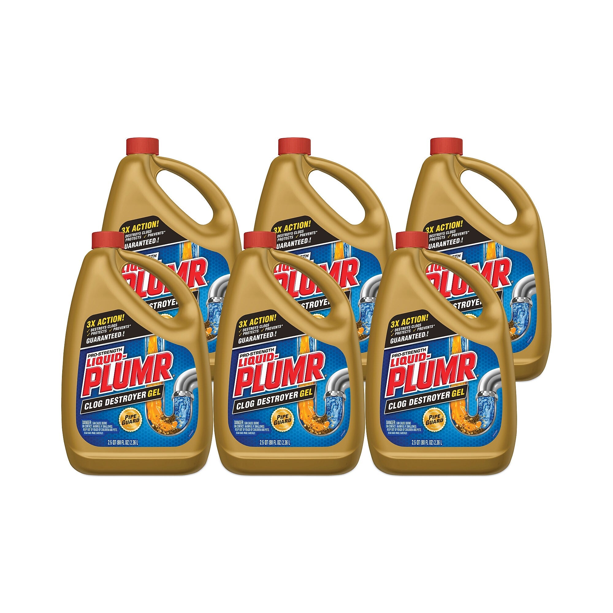 Liquid Plumr Clog Destroyer + PipeGuard, Gel, 80 oz, 6/Carton (CLO00228CT)