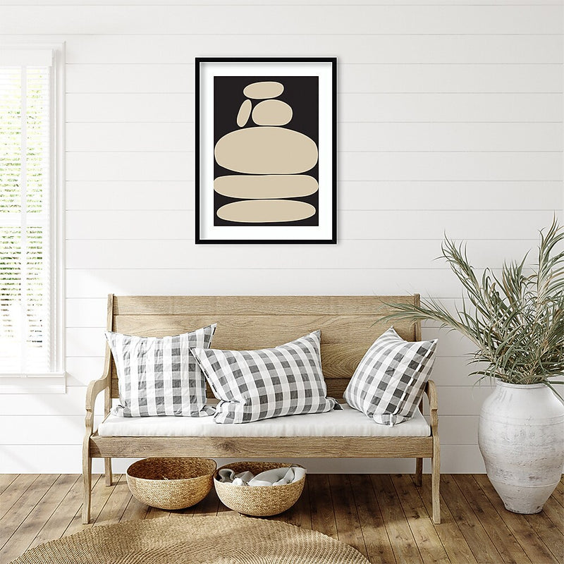 Amanti Art Zen River Rocks Black And Tan by The Creative Bunch Studio Wood Framed Wall Art Print, 25" x 33" (A42675532112)