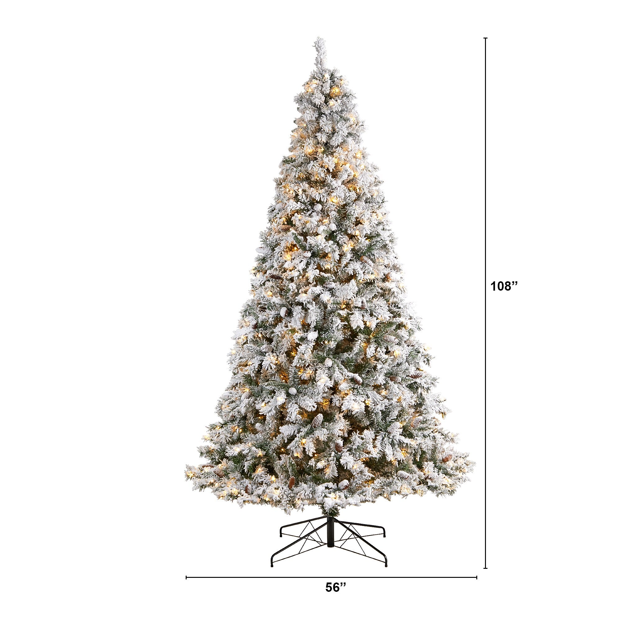 Nearly Natural 9-ft Flocked White River Mountain Pine Artificial Christmas Tree with Pinecones and 650 Clear LED Lights (T3384)