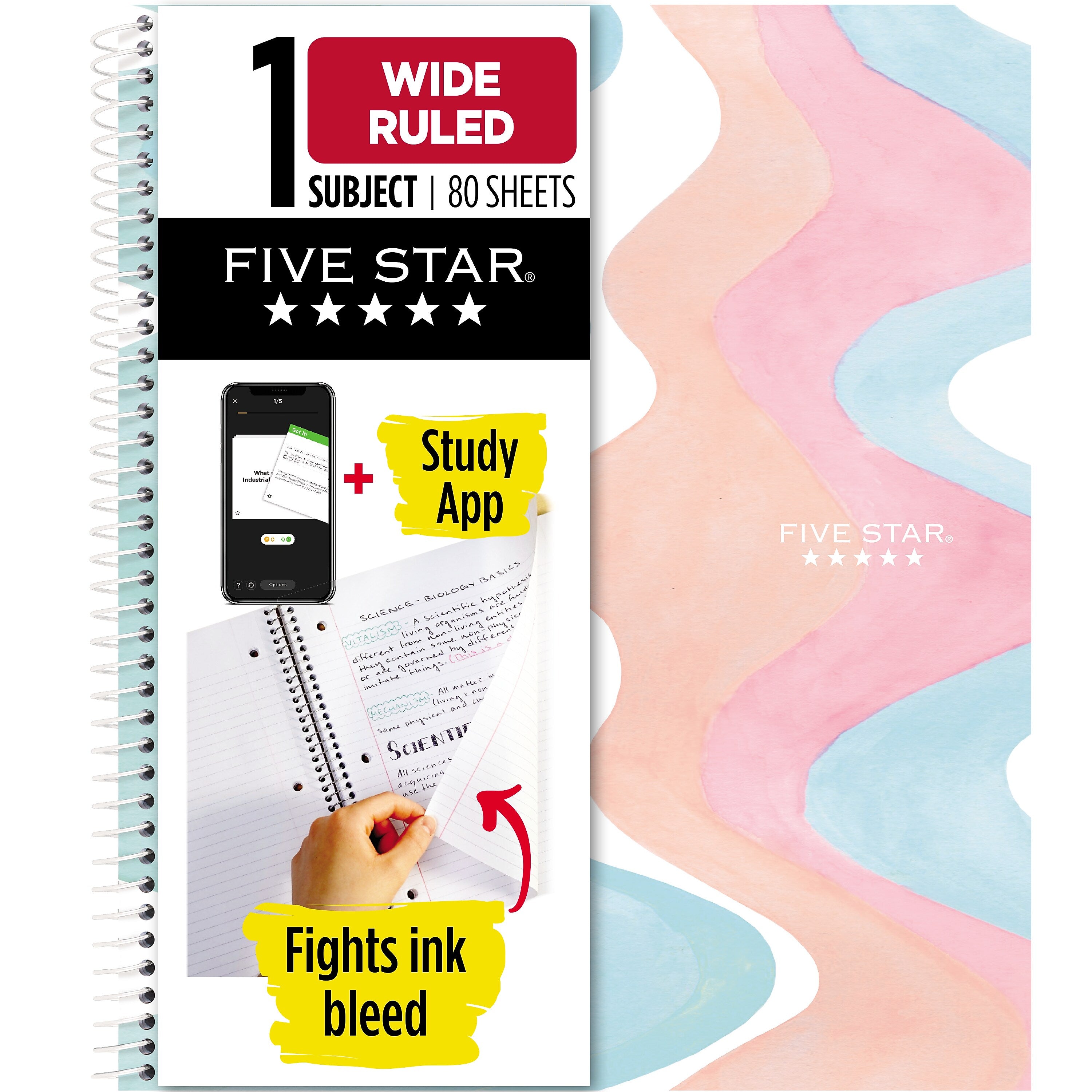 Five Star Brushy Moves 1-Subject Notebook, 8" x 10.5", Wide-Ruled, 80 Sheets (MEA930060F)