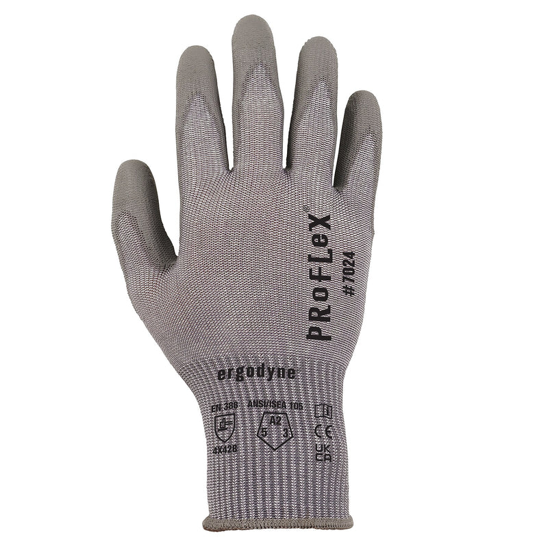 Ergodyne ProFlex 7024 PU Coated Cut-Resistant Gloves, ANSI A2, Gray, Medium, 1 Pair (10403)