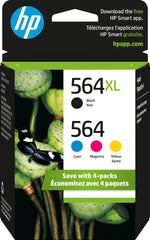 HP 564XL/564 Black High Yield and Cyan/Magenta/Yellow Standard Yield Ink Cartridge, 4/Pack (N9H60FN#140)