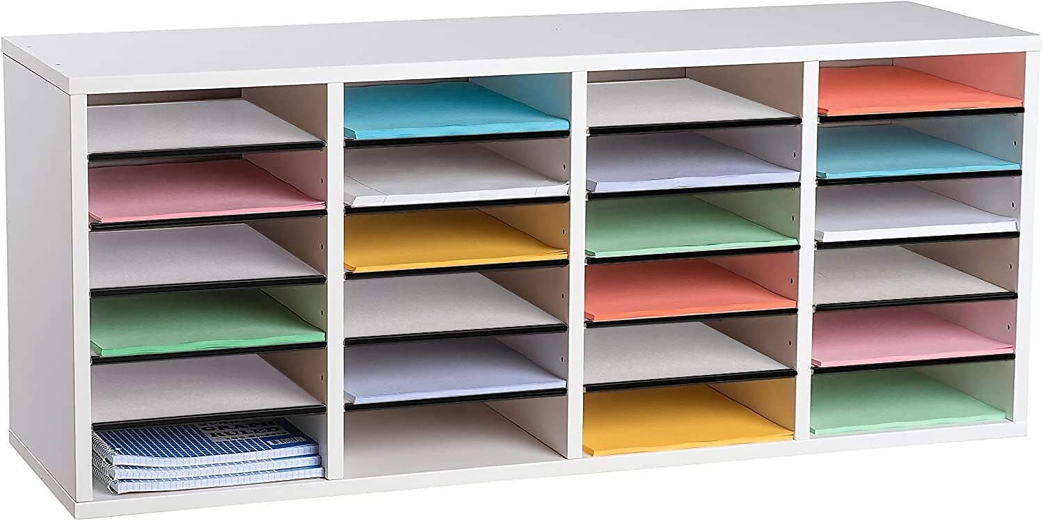 AdirOffice 24-Compartment Literature Organizer, 11.8" x 39.3", White (500-24-WHI)