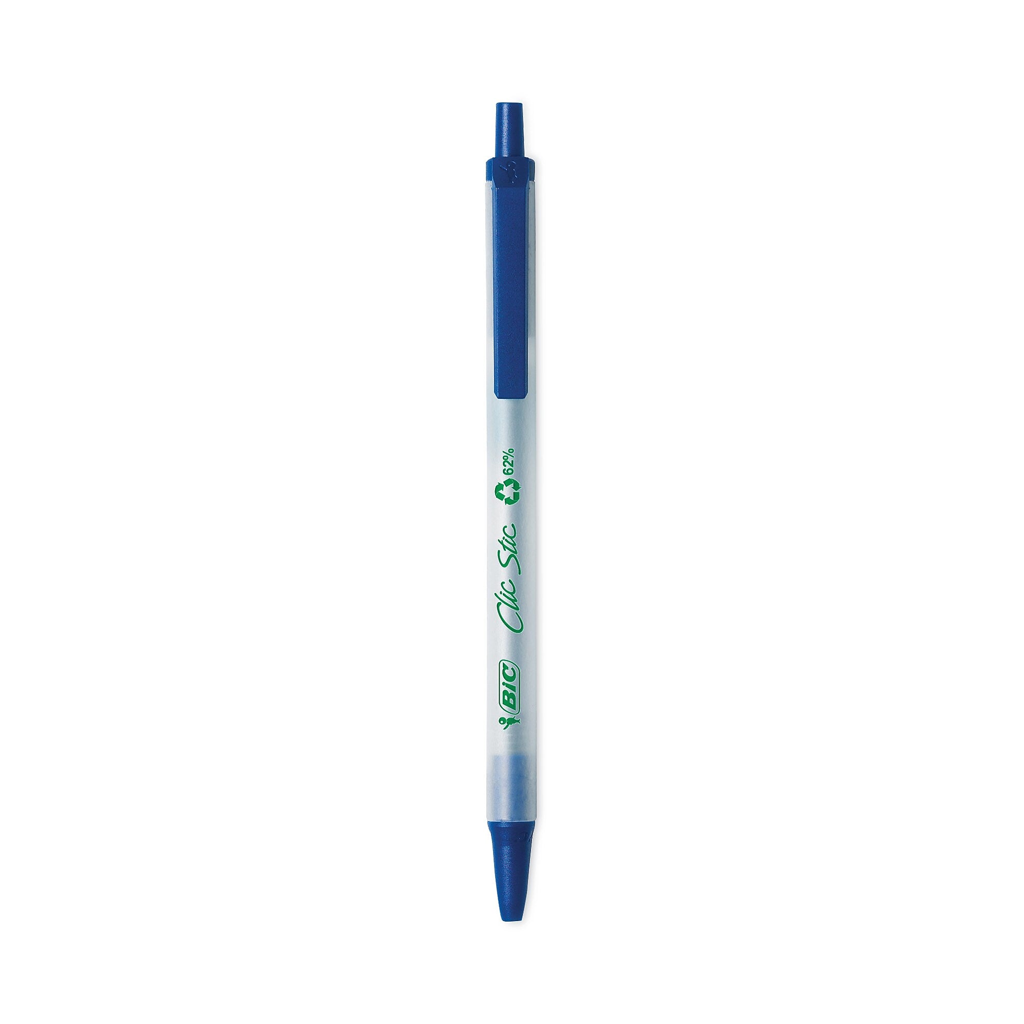 BIC® ReVolution Clic Stic Ballpoint Pen, Retractable, Medium 1 mm, Blue Ink, Translucent Frost/Blue Barrel, 48/Pack