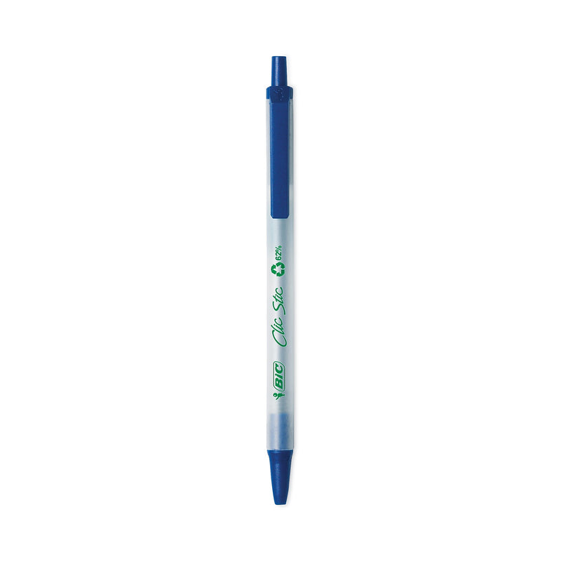 BIC® ReVolution Clic Stic Ballpoint Pen, Retractable, Medium 1 mm, Blue Ink, Translucent Frost/Blue Barrel, 48/Pack