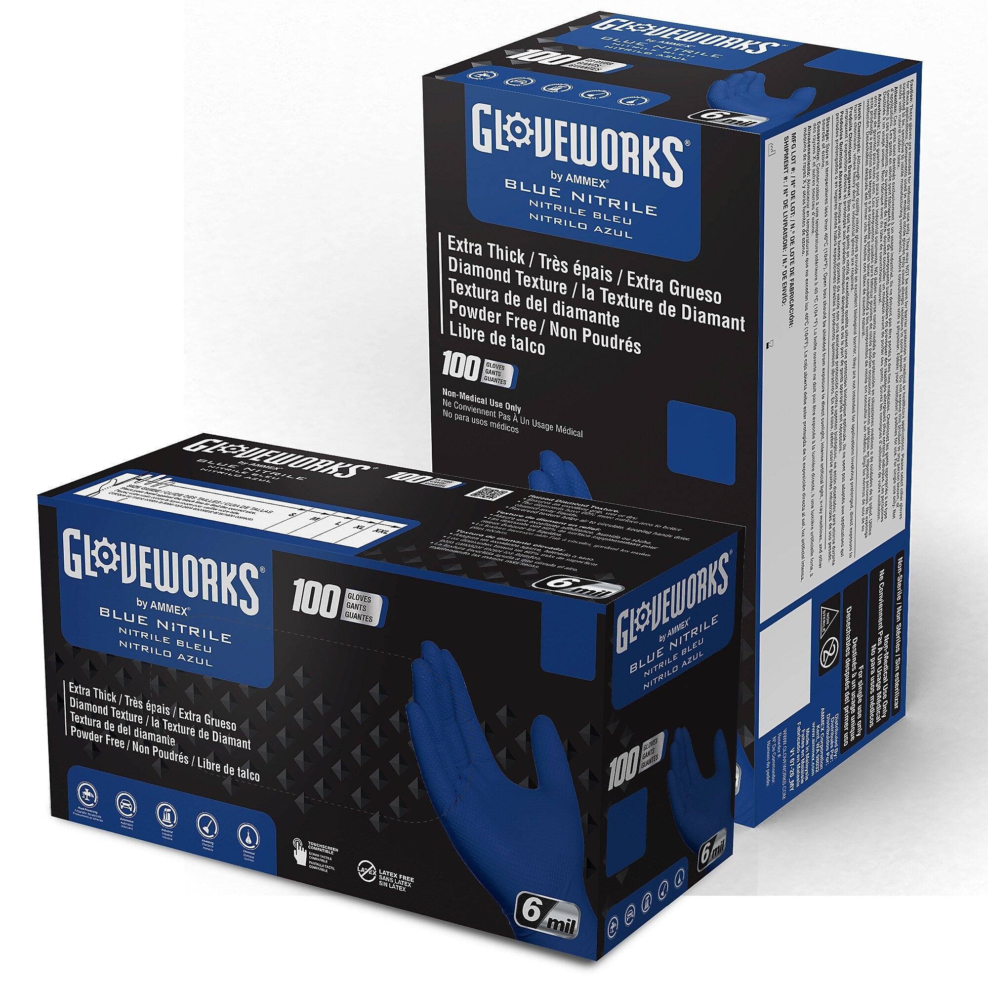 Gloveworks Powder Free Nitrile Industrial Gloves, Large, Royal Blue, 100 Gloves/Box, 10 Boxes/Carton (AXCGWRBN46100)
