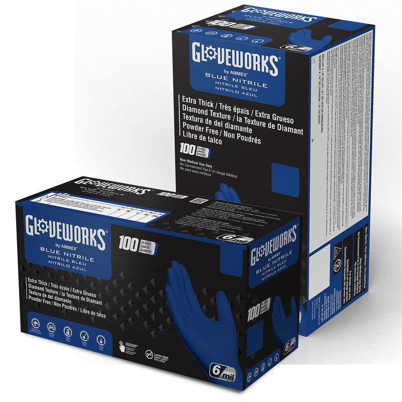 Gloveworks Powder Free Nitrile Industrial Gloves, Large, Royal Blue, 100 Gloves/Box, 10 Boxes/Carton (AXCGWRBN46100)