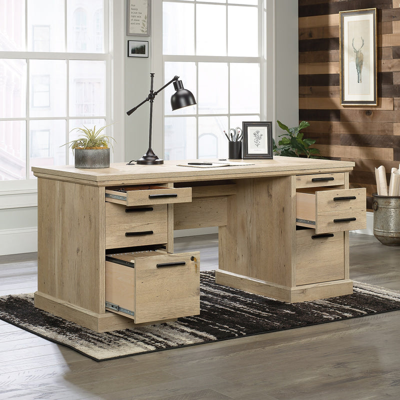 Sauder Aspen Post 65"W Executive Computer Desk, Prime Oak (426487)