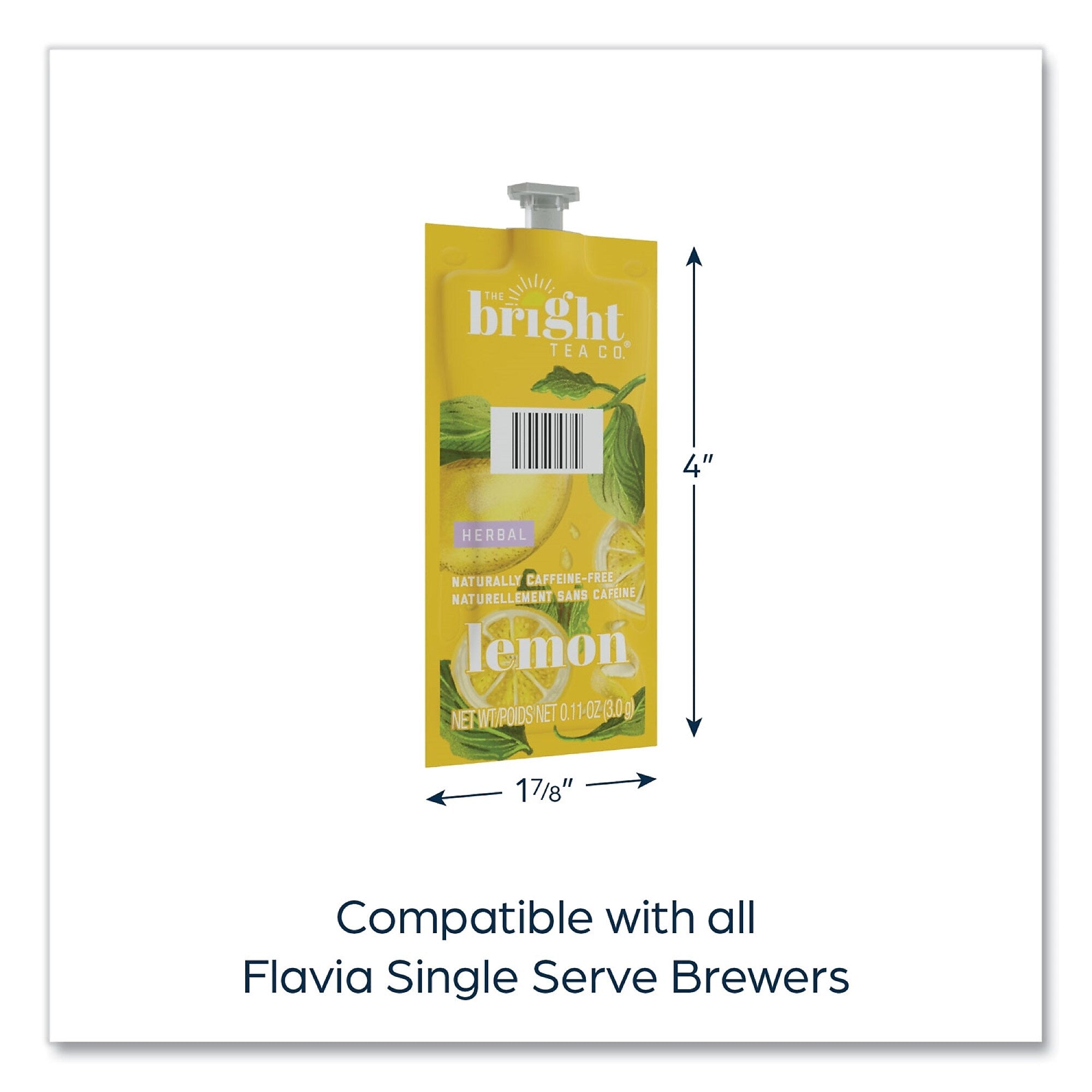 FLAVIA The Bright Tea Co. Lemon Herbal Tea Freshpack, Lemon, 0.11 oz Pouch, 100/Carton