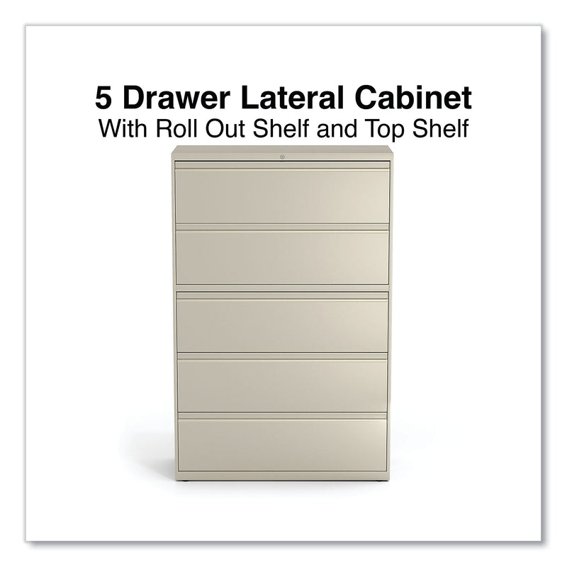 Alera 5-Drawer Lateral File Cabinet, Letter/Legal Size, Lockable, 67.63"H x 42"W x 18.63"D, Putty (ALEHLF4267PY)