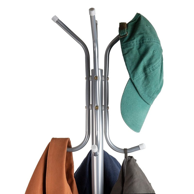 Mind Reader Freestanding Coat Rack, Multi-Hook Organizer, Silver, Metal (CRACK11-SIL)