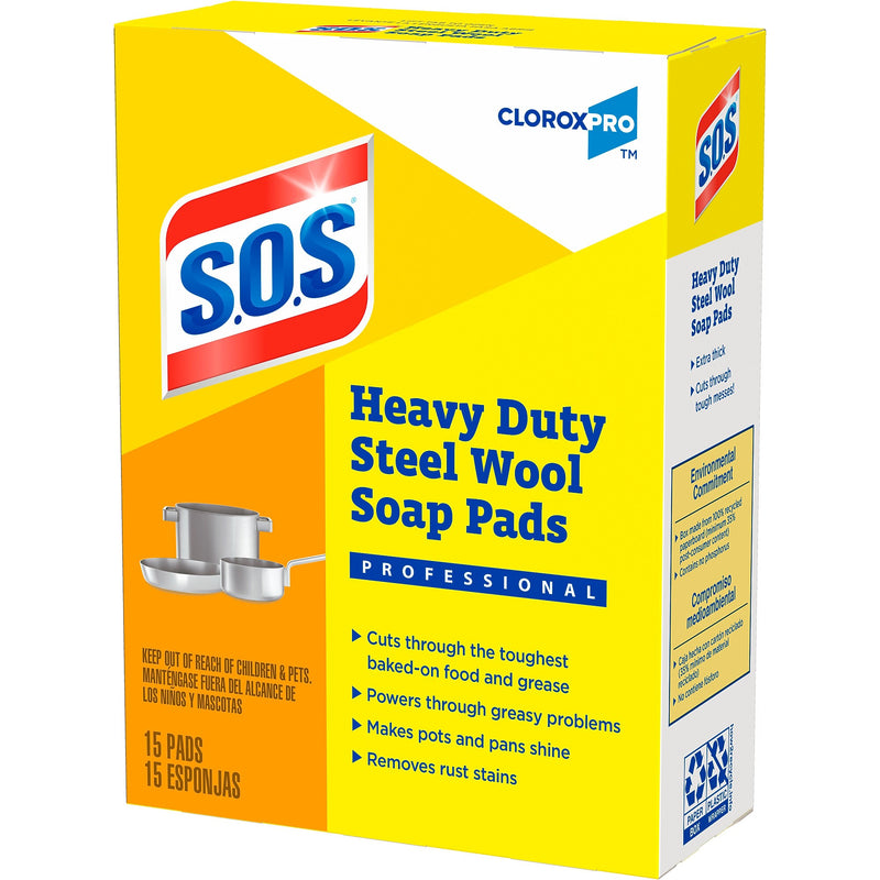 S.O.S CloroxPro Heavy Duty Steel Wool Soap Pads, Multicolored, 15 Pads/Pack (88320)