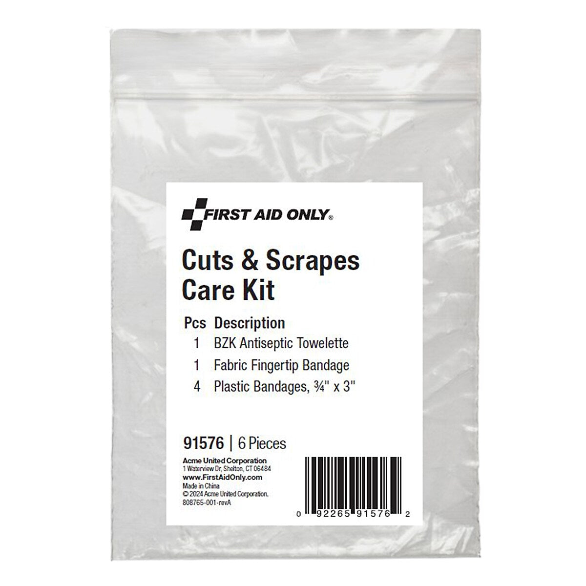 First Aid Only Cuts and Scrapes Care Kit, 6 Pieces, 25 Packs/Carton (91576)
