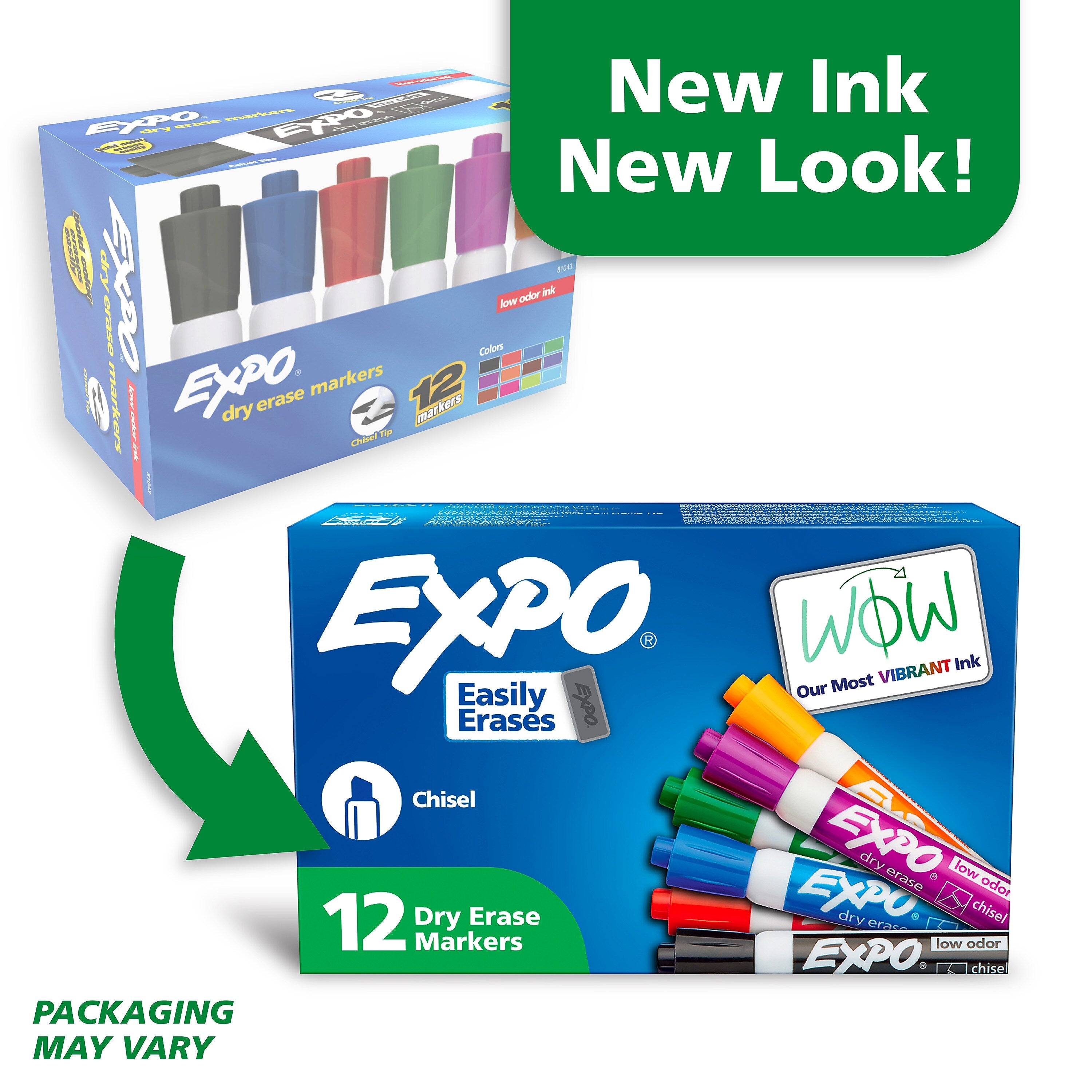 Expo Low Odor Marker, Assorted, Chisel Tip, 12/Pack (81043)