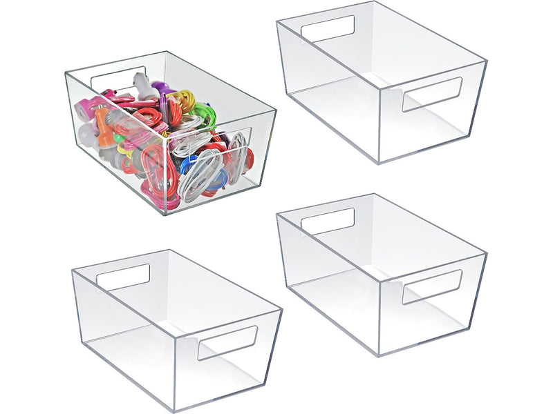 Azar Medium Open Lid Storage Tote, Clear, 4/Pack (556235-4PK)
