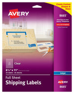 Avery Inkjet Shipping Labels, 8 1/2" x 11", Matte Clear, 25 Labels/Pack (8665)